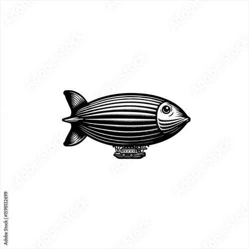 Steampunk fish blimp illustration