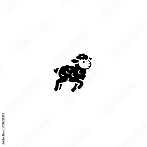 Cute black and white cartoon lamb jumping with joy