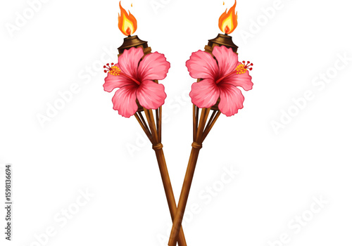 Illustration of Two Crossed Flaming Torches With Flowers