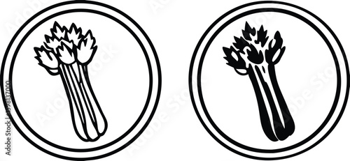 Icons Contains Celery. Black and White Vector Icons. Natural and Organic Food, Healthy Eating. Label for Products Containing Celery

