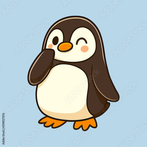 Cartoon penguin winks playfully with glee