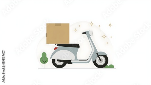 Eco-Friendly Delivery Scooter Illustration with Package – Clean Transport Concept
