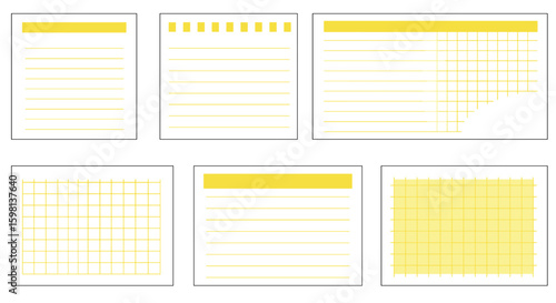 Minimalist yellow and white lined and gridded paper designs for notes