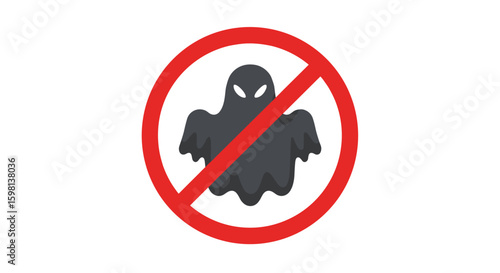 Ghost prohibition symbol: anti haunted warning sign with red circle