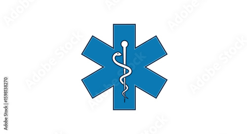 Medical star of life with rod of asclepius icon on blue background