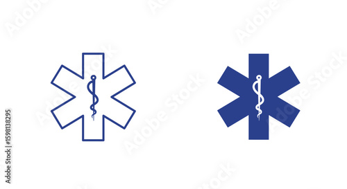Medical emergency symbol with caduceus in outline and solid blue style