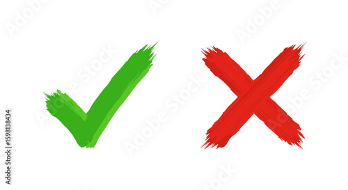 Green check and red cross brush stroke icons for correct and incorrect