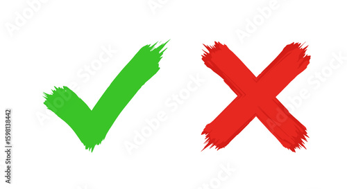 Green check and red cross symbols in brush stroke style