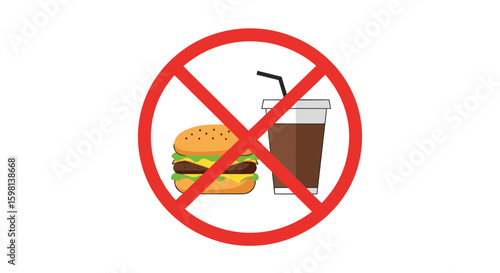 No fast food and sugary drinks sign with red prohibition symbol