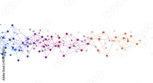 Colorful geometric network with interconnected dots and lines on white