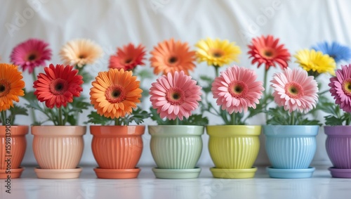 Wallpaper Mural Colorful gerbera daisies in pots arranged in a row. Torontodigital.ca