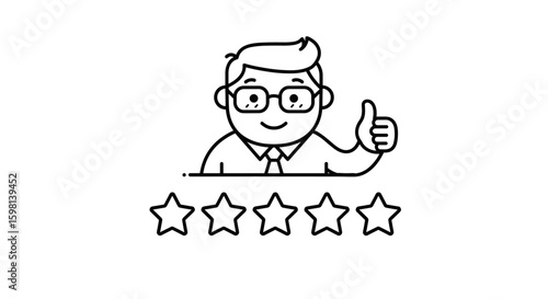 Customer satisfaction rating with thumbs up and five stars