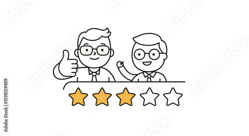 Customer satisfaction concept with cartoon characters and star rating