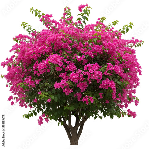 Isolated Bougainvillea Tree with Vibrant Pink Flowers on Transparent Background