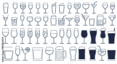 Outline collection of diverse glass shapes for drinks and cocktails”