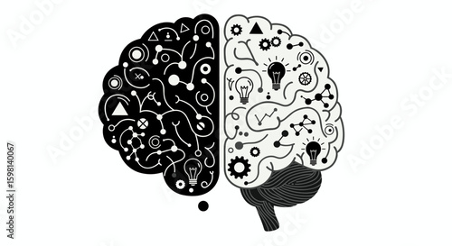 Creative and logical brain concept with patterns and symbols