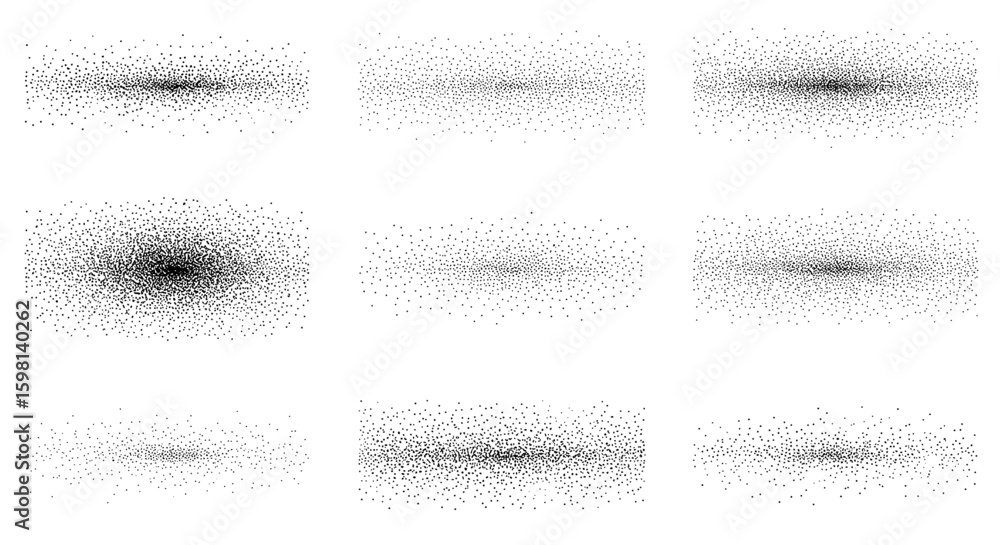 Abstract particle wave patterns set featuring dynamic dot grids in mon