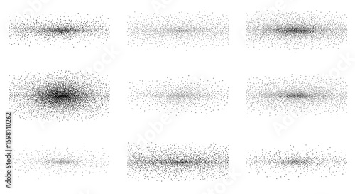 Abstract particle wave patterns set featuring dynamic dot grids in mon