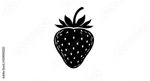 Minimalist black and white strawberry silhouette art for modern design