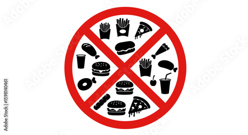 No fast food concept with crossed symbol featuring popular unhealthy s