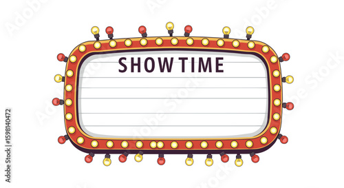 Retro light bulb marquee sign with showtime text in vintage style