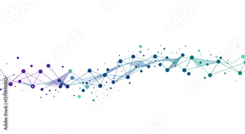 Abstract geometric network with gradient color wave and dotted line pa