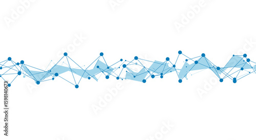 Abstract geometric network with blue connecting lines and dots on whit