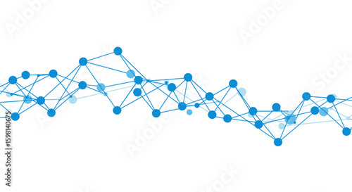 Blue geometric network lines and connected dots on white background