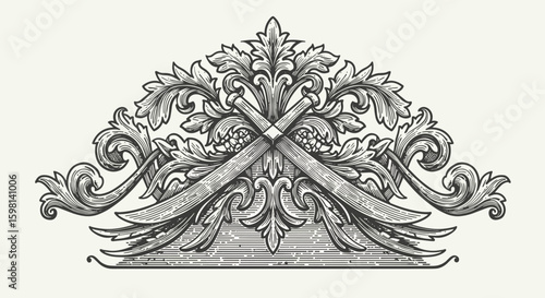 Elegant ornamental design in intricate vintage style with floral motif