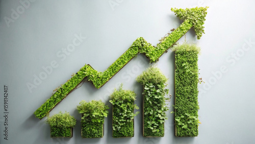 Eco friendly sustainable growth concept. 3d rendering of chart and arrow shape