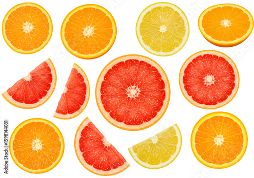 Isolated Citrus Fruit Slices on Black Background
