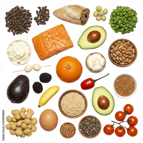 Isolated Food: Flat Lay of Healthy Ingredients on Black Background