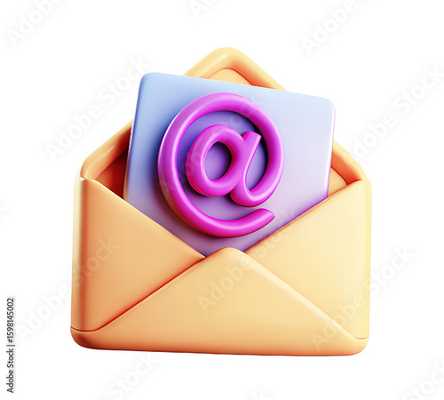 3d render illustration of isolated transparent envelope with @ sign icon