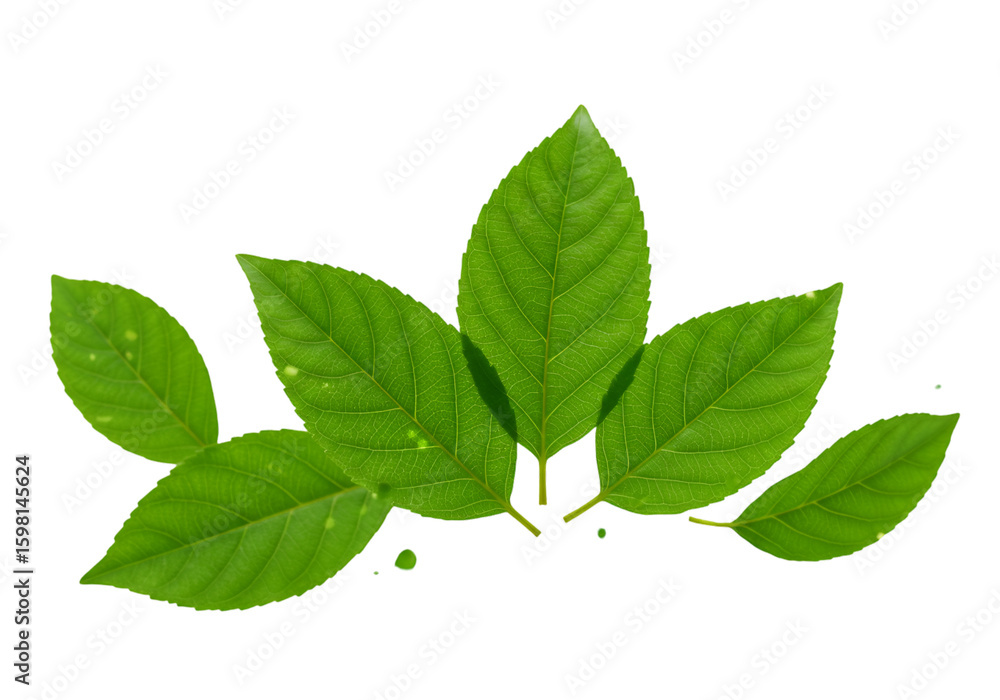 Fototapeta premium Isolated Five Green Leaves With Transparent Background
