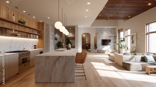 Spacious modern open plan kitchen living area