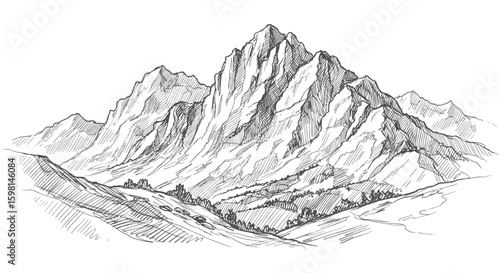 Sketch  Montanhas dos Andes desenho à mão retro ilustração em preto e branco vetor