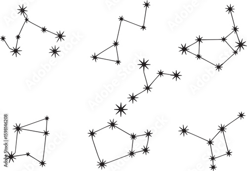 Constellation Line Art Set Star Pattern Outlines for Astronomy and Creative Design Use