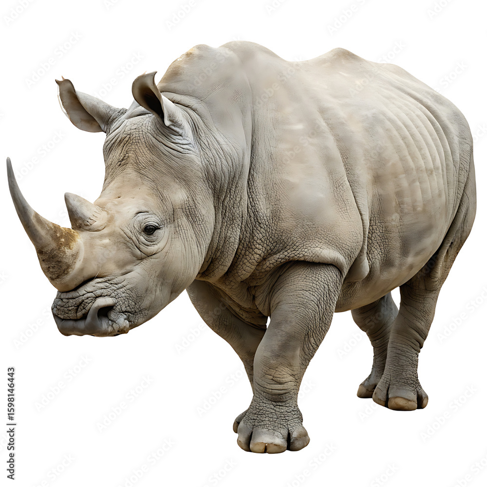 Fototapeta premium Majestic White Rhinoceros Standing isolated on a transparent background mammal animal