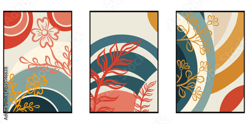 Set of vertical banners with abstract floral design elements