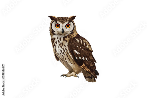 Detailed Brown Owl Vector Graphic Realistic Great Horned Owl Illustration