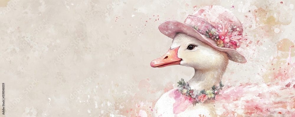 Obraz premium Pink Hat Goose Watercolor Painting, Animal Art, Watercolor Illustration Goose, Watercolor