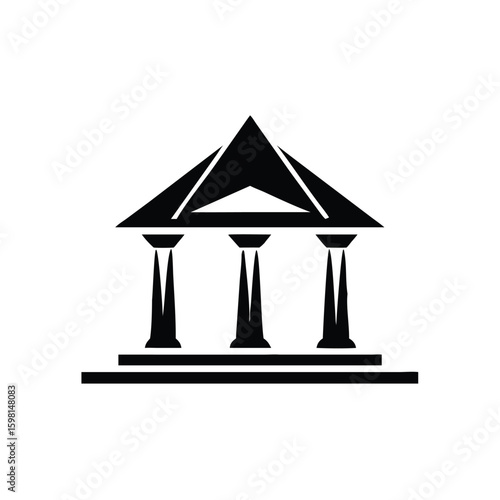 Simple depiction shows classic architecture with three distinct columns and a triangular roof