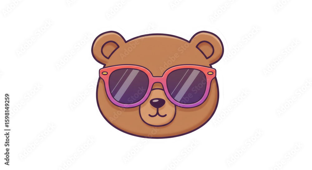 Naklejka premium Cute Brown Bear Wearing Pink Sunglasses Pixel Art Illustration