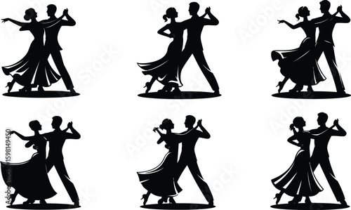 Silhouettes of couples dancing ballroom dance