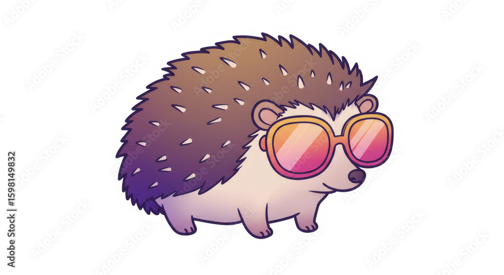 Fototapeta premium Cute Cartoon Hedgehog Wearing Pink and Orange Sunglasses