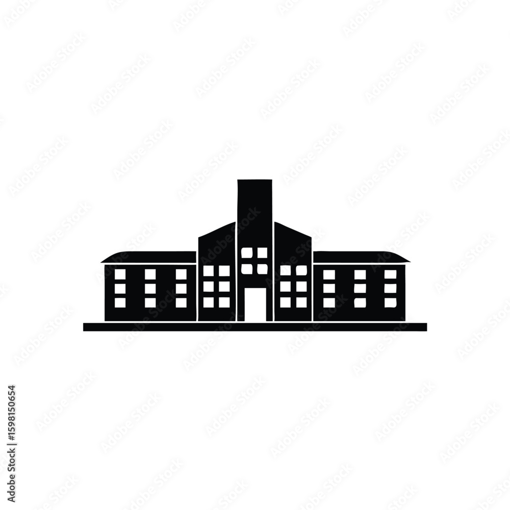 Fototapeta premium A stark black silhouette depicts a grand building with multiple windows on transparent backdrop