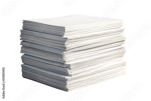 Stack of white paper sheets neatly arranged in multiple layers showing clean edges and thickness, isolated on a transparent background