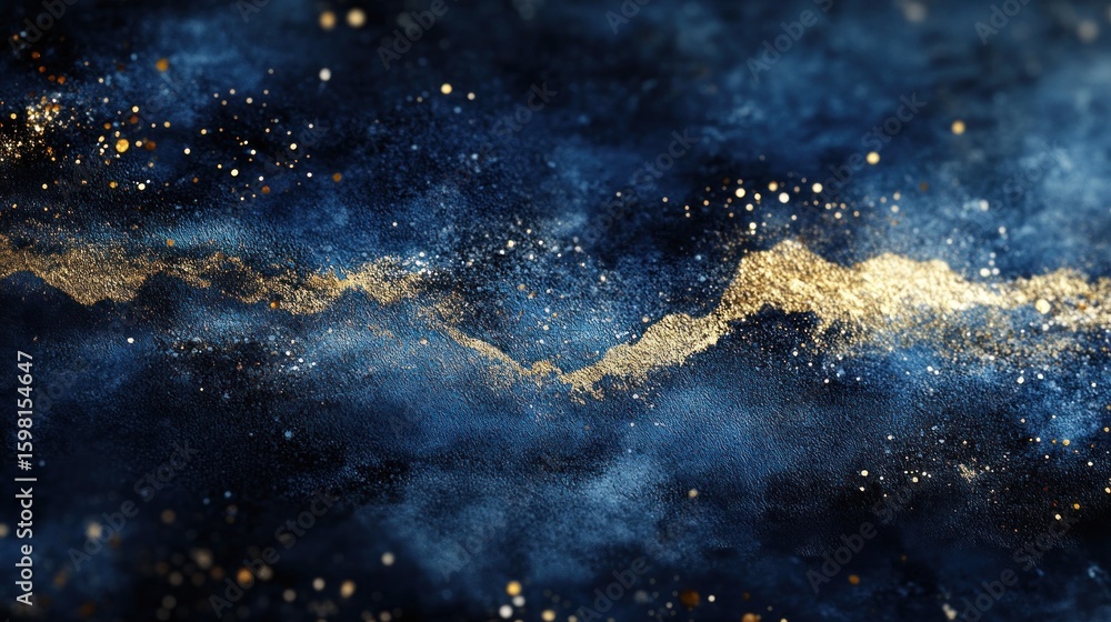 Obraz premium Abstract gold and blue nebula texture with glittering particles.