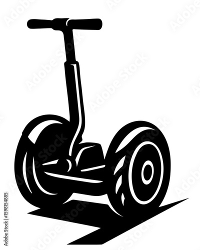 A black and white image of a Segway scooter