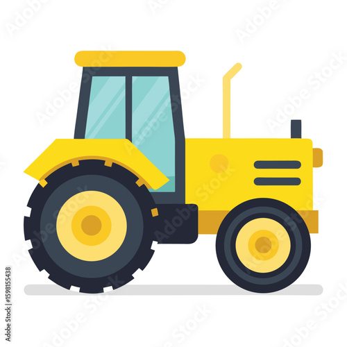 Yellow Farm Tractor Isolated on White Background, Agricultural Machine Illustration Image